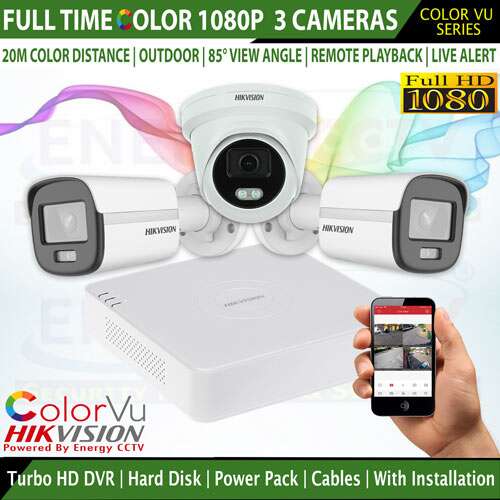 25% Off Hikvision Color VU CCTV 1080P 3 Camera Package with Full HD 4CH DVR